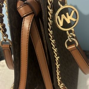 MICHAEL Michael Kors Brown Shoulder Bag with Gold Chain comes with wallet